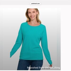 ZENANA Viscose Round Neck Sweater Turquoise Large
